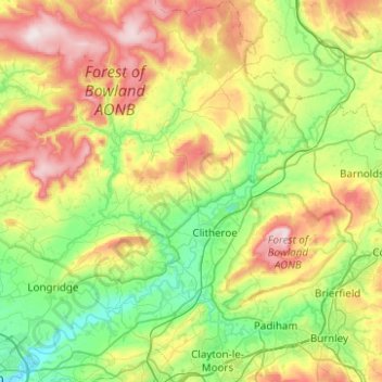Ribble Valley topographic map, elevation, terrain