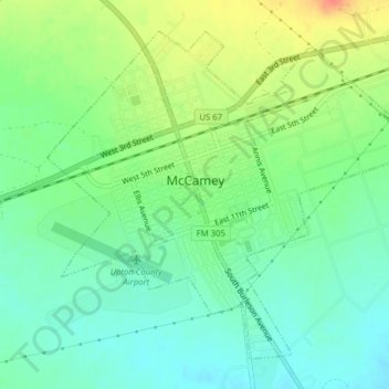 McCamey topographic map, elevation, terrain