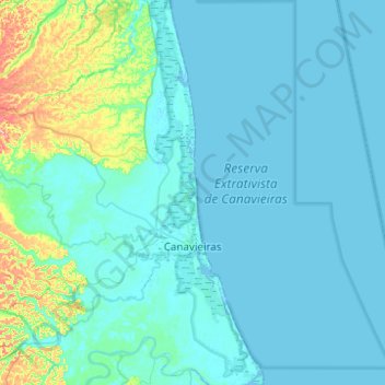 Canavieiras topographic map, elevation, terrain