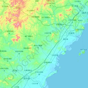 兴城市 topographic map, elevation, terrain