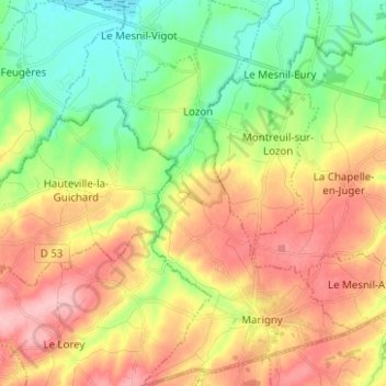 Marigny-Le-Lozon topographic map, elevation, terrain