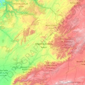 Khénifra Province topographic map, elevation, terrain