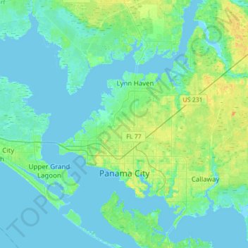 Panama City topographic map, elevation, terrain