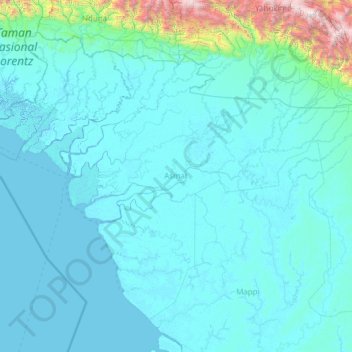Asmat topographic map, elevation, terrain