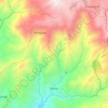 Salvias topographic map, elevation, terrain