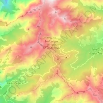 Réserve biologique dirigée de Valduniellu topographic map, elevation, terrain