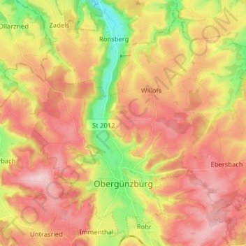 Obergünzburg topographic map, elevation, terrain
