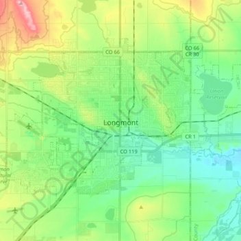 Longmont topographic map, elevation, terrain