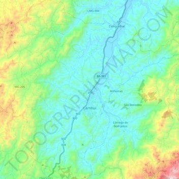 Cambuí topographic map, elevation, terrain
