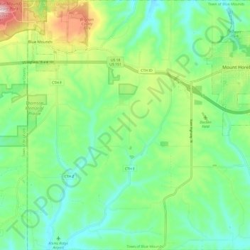 Town of Blue Mounds topographic map, elevation, terrain