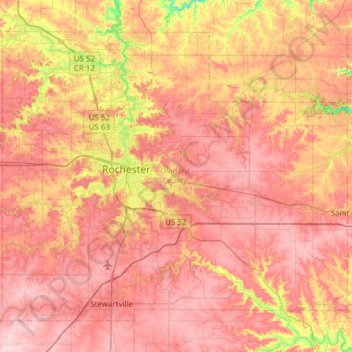 Olmsted County topographic map, elevation, terrain