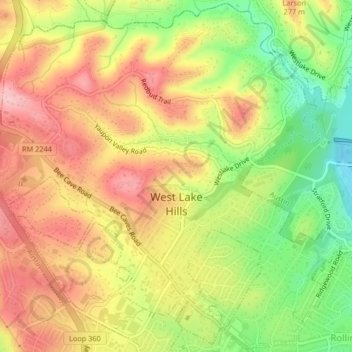 West Lake Hills topographic map, elevation, terrain