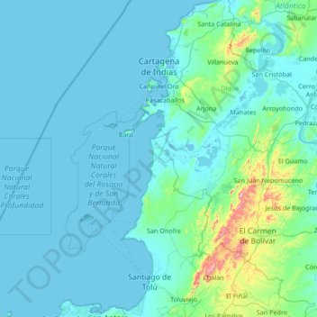 Cartagena topographic map, elevation, terrain