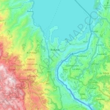 Bukavu topographic map, elevation, terrain