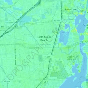 North Miami Beach topographic map, elevation, terrain