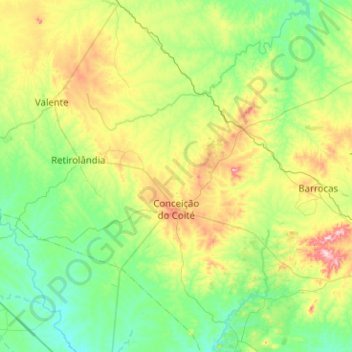 Conceição do Coité topographic map, elevation, terrain
