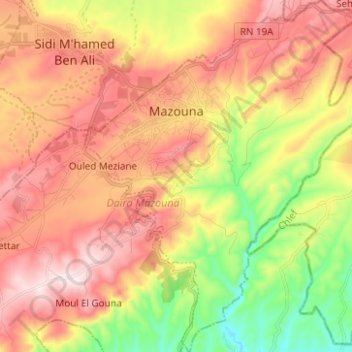 Mazouna topographic map, elevation, terrain