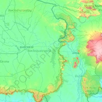 Provincia de Ubon Ratchathani topographic map, elevation, terrain