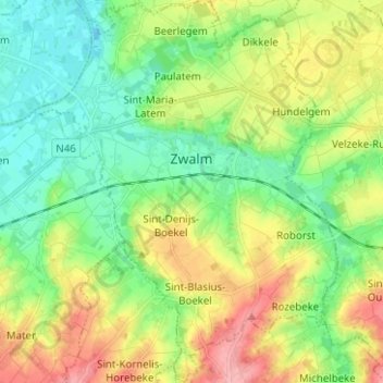 Zwalin topographic map, elevation, terrain