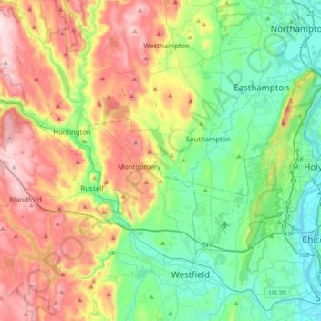 Westfield River topographic map, elevation, terrain