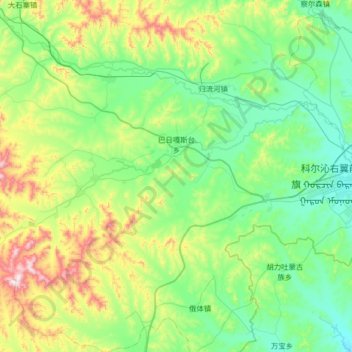 巴日嘎斯台乡 topographic map, elevation, terrain