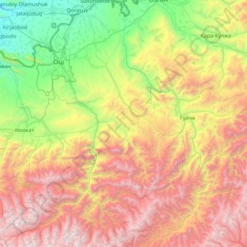 Kara-Suu District topographic map, elevation, terrain