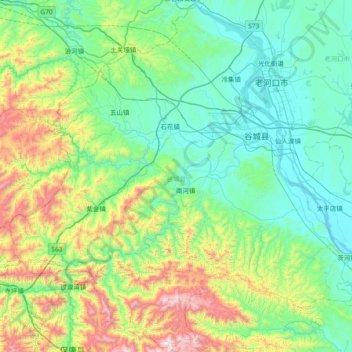 谷城县 topographic map, elevation, terrain