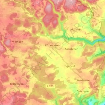 Pfronstetten topographic map, elevation, terrain