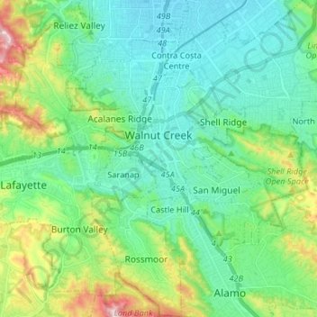 Walnut Creek topographic map, elevation, terrain