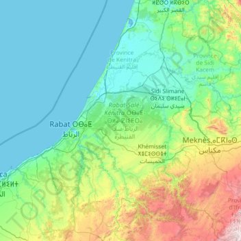 Rabat-Salé-Kénitra topographic map, elevation, terrain