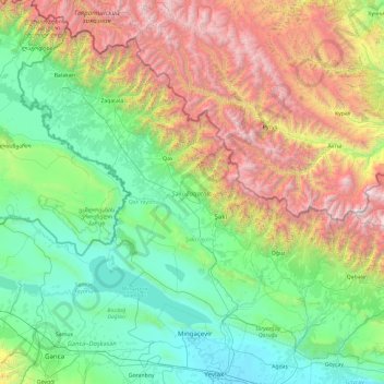 Sheki-Zaqatala topographic map, elevation, terrain