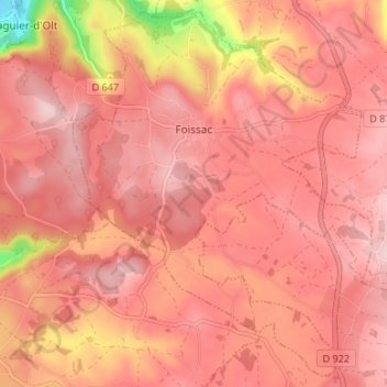 Foissac topographic map, elevation, terrain