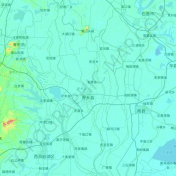 安乡县 topographic map, elevation, terrain