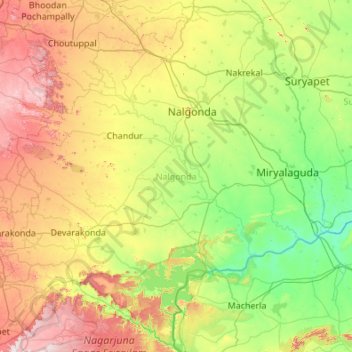 Nalgonda District topographic map, elevation, terrain