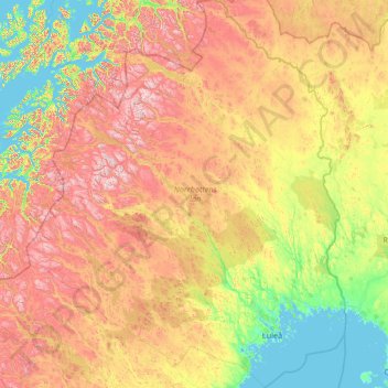 Norrbotten County topographic map, elevation, terrain