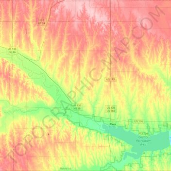 Harlan County topographic map, elevation, terrain