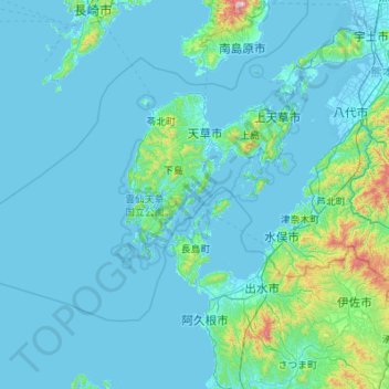 Amakusa topographic map, elevation, terrain