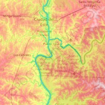 Puerto Iguazú topographic map, elevation, terrain