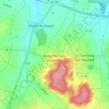 Bazoches-sur-Guyonne topographic map, elevation, terrain