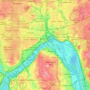 Saint Paul topographic map, elevation, terrain
