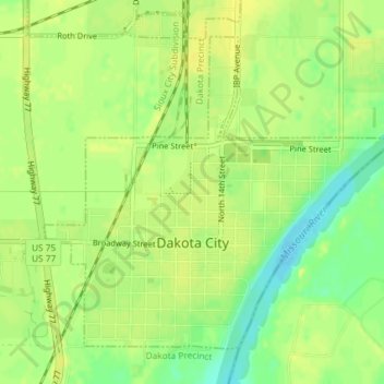 Dakota City topographic map, elevation, terrain
