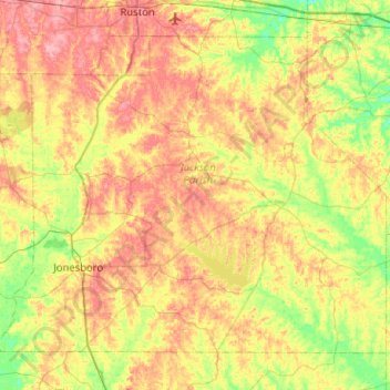 Jackson Parish topographic map, elevation, terrain