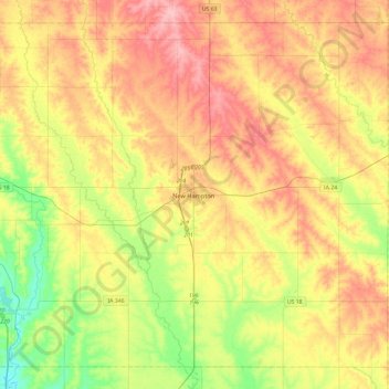 Chickasaw County topographic map, elevation, terrain