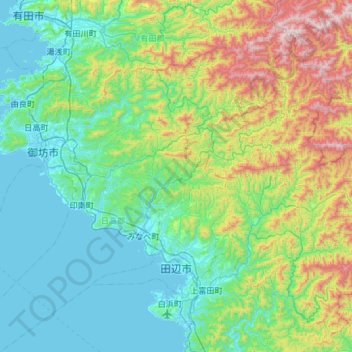 Tanabe topographic map, elevation, terrain