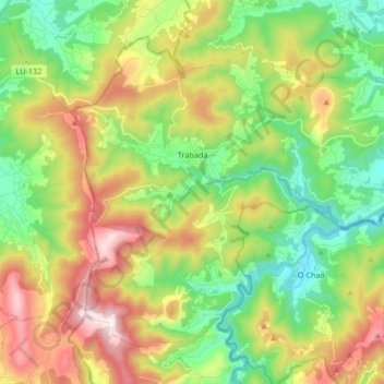 Trabada topographic map, elevation, terrain