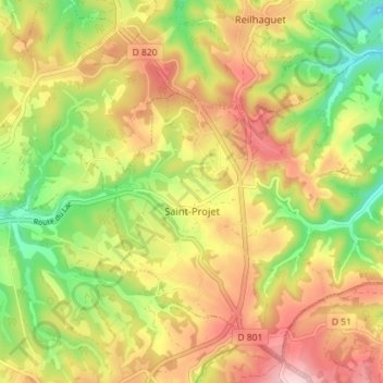 Saint-Projet topographic map, elevation, terrain