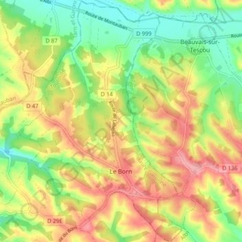 Le Born topographic map, elevation, terrain