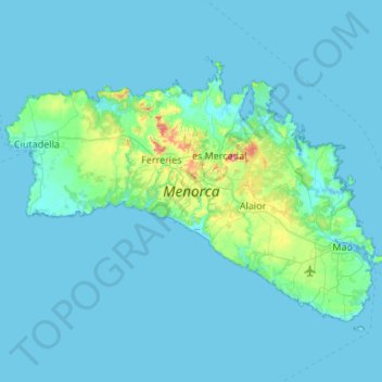 Minorque topographic map, elevation, terrain