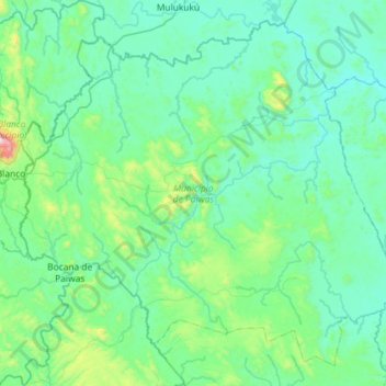 Municipio de Paiwas topographic map, elevation, terrain
