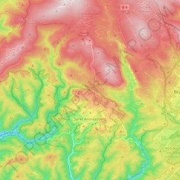 Sankt Andreasberg topographic map, elevation, terrain